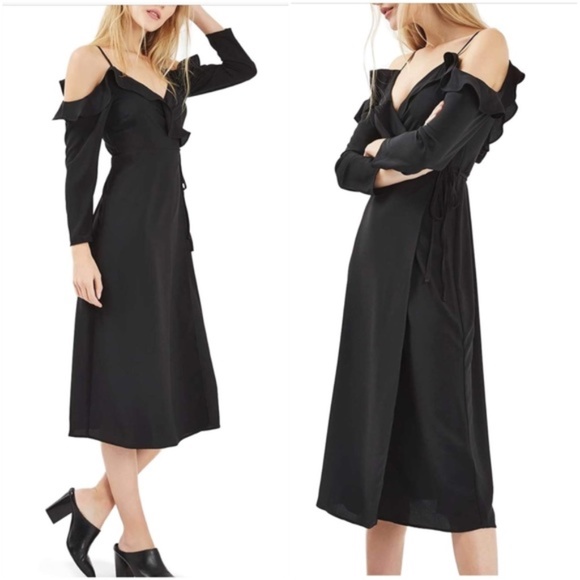TOPSHOP RUFFLE WRAP MIDI DRESS - Picture 1 of 5
